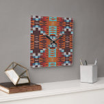 Turquoise Blue Sienna Oranje Red Brown Tribal Art Vierkante Klok<br><div class="desc">Prachtige hedendaagse blauwgroen blauwe, aqua turquoise, verbrande sienna oranje en donkerrood bruin gekleurd stammenontwerp. Verkrijgbaar op originele producten voor het versieren van uw master-, gast- of kinderslaapkamer, keuken, dineren, woon- of familiekamer van uw hogeschool, condo, studio of appartement, landhuis, plattelandshuisvesting, rustische bergkajuit, rivier- of meerhuis, western of zuidwesters gedecoreerd ranch...</div>