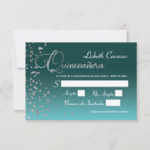 Turquoise Blue Silver Confetti Quinceanera RSVP Kaart (Voorkant)