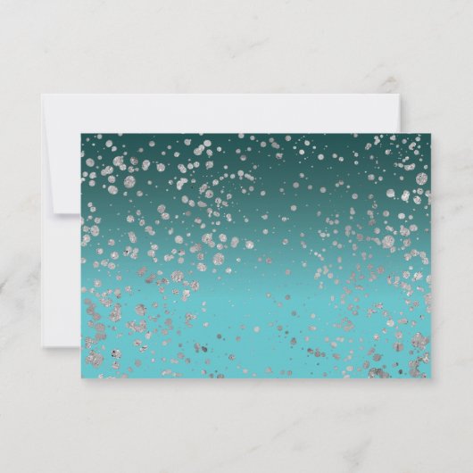 Turquoise Blue Silver Confetti Quinceanera RSVP Kaart (Achterkant)