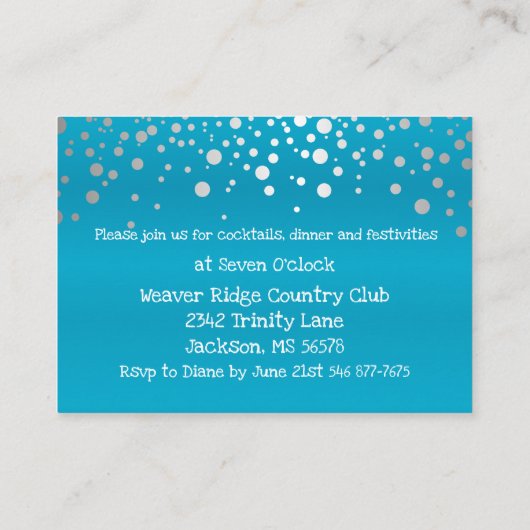 Turquoise Blue & Silver Confetti Stippen - Recepti Informatiekaartje (Achterkant)