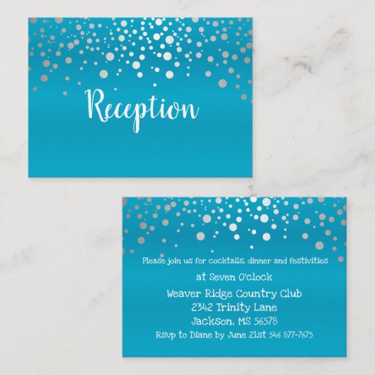 Turquoise Blue & Silver Confetti Stippen - Recepti Informatiekaartje (Voorkant / Achterkant)