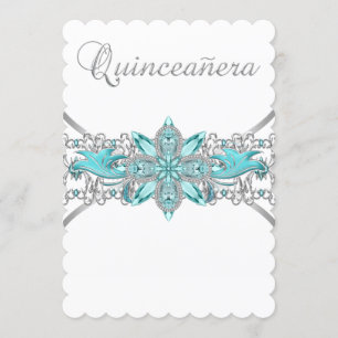 Turquoise Blue Silver Quinceanera Kaart