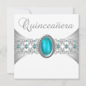 Turquoise Blue Silver Quinceanera Uitnodigingen (Voorkant)