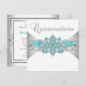 Turquoise Blue Silver Quinceanera Uitnodigingen (Voorkant / Achterkant)