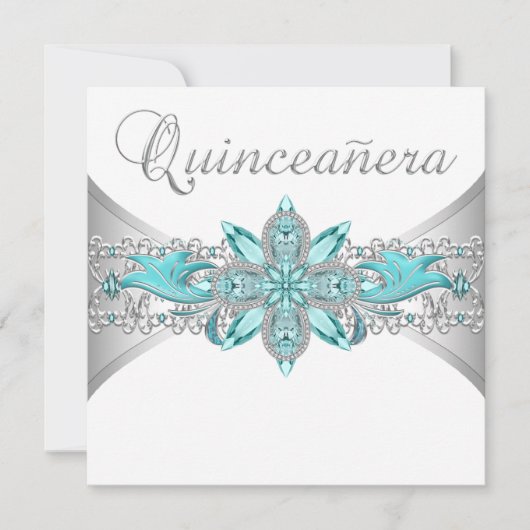 Turquoise Blue Silver Quinceanera Uitnodigingen (Voorkant)