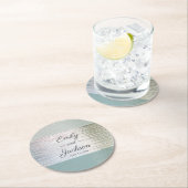 Turquoise Blue Silver Zee Glass Custom Wedding Ronde Kartonnen Onderzetter (Insitu)