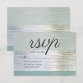 Turquoise Blue Silver Zee Glass Wedding RSVP Kaartje (Voorkant / Achterkant)