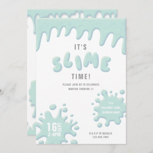 Turquoise blue slime party-uitnodiging (Voorkant / Achterkant)