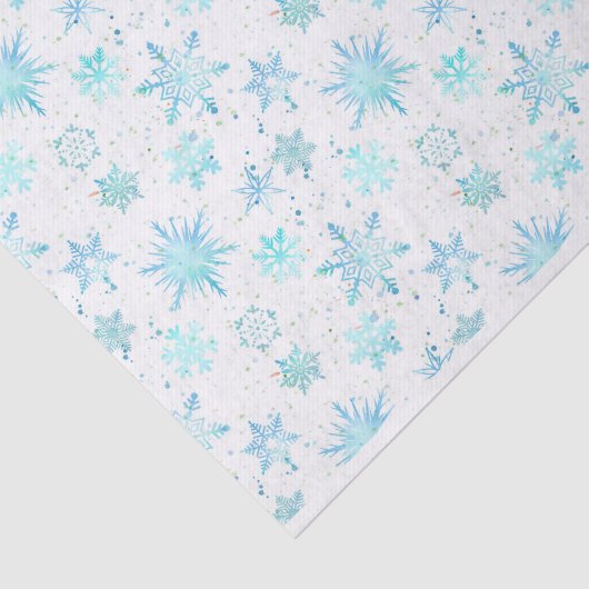 Turquoise Blue Snowflakes Waterverf Tissuepapier (Detail)