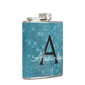 Turquoise Blue Sparkle Monogram & Initiaal Heupfles (Rechts)