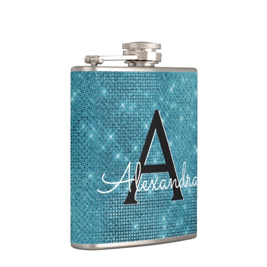 Turquoise Blue Sparkle Monogram & Initiaal Heupfles (Rechts)