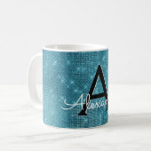 Turquoise Blue Sparkle Monogram Naam en Initiaal Koffiemok (Voorkant links)