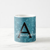 Turquoise Blue Sparkle Monogram Naam en Initiaal Koffiemok (Center)