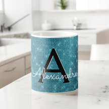 Turquoise Blue Sparkle Monogram Naam en Initiaal
