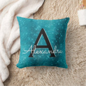 Turquoise Blue Sparkle Monogram Naam en Initiaal Kussen (Deken)