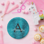 Turquoise Blue Sparkle Monogram Verjaardag Papieren Bordje (Feest)
