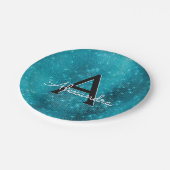 Turquoise Blue Sparkle Monogram Verjaardag Papieren Bordje (Gekanteld)
