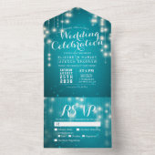 Turquoise Blue Sparkle String Lights Wedding RSVP All In One Uitnodiging (Binnen)