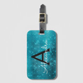 Turquoise Blue Sparkle Twinkle Sparkle Monogram Bagagelabel (Voorkant (verticaal))