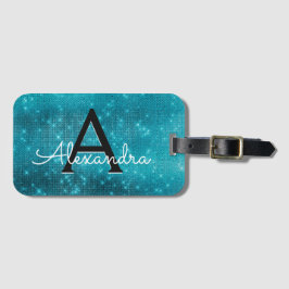 Turquoise Blue Sparkle Twinkle Sparkle Monogram Bagagelabel