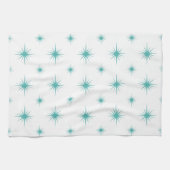 Turquoise Blue Starburst Pattern Mid-eeuwse Retro Theedoek (Horizontaal)