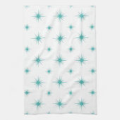 Turquoise Blue Starburst Pattern Mid-eeuwse Retro Theedoek (Verticaal)