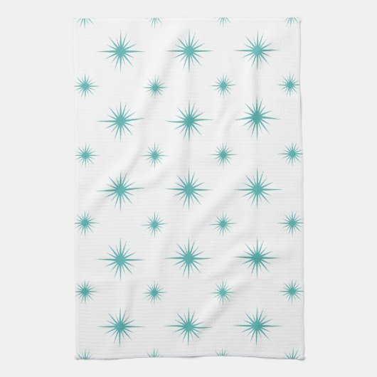 Turquoise Blue Starburst Pattern Mid-eeuwse Retro Theedoek (Verticaal)