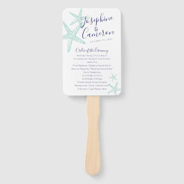 Turquoise Blue Starfish Beach Wedding Program Fan Handwaaier