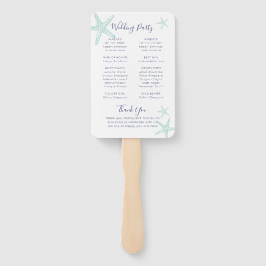 Turquoise Blue Starfish Beach Wedding Program Fan Handwaaier (Achterkant)