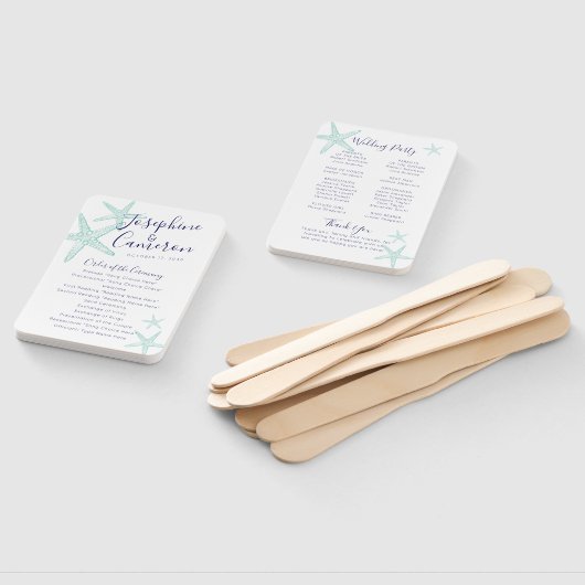 Turquoise Blue Starfish Beach Wedding Program Fan Handwaaier (Niet-gemonteerd)