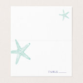 Turquoise Blue Starfish Place Card Visitekaartje (Buitenkant ongevouwen)