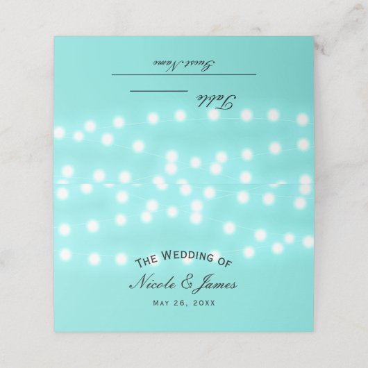 Turquoise Blue String Lights Elegant Table Plaatskaartje (Buitenkant ongevouwen)