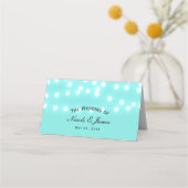 Turquoise Blue String Lights Elegant Table Plaatskaartje (Voorkant)