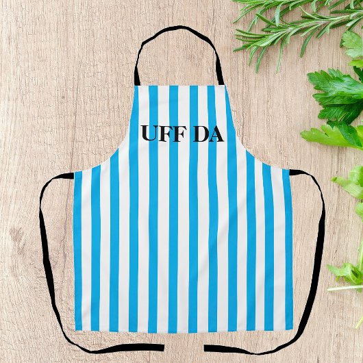 Turquoise Blue Striped Uff Da All-Over Print Apron Schort