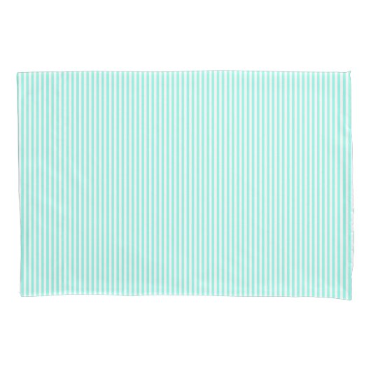 Turquoise Blue Stripes Coastal Kussensloop (Voorkant)