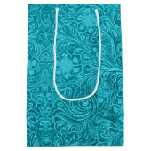 Turquoise-Blue Suede Leather Floral Pattern Medium Cadeauzakje (Achterkant)