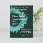 Turquoise Blue Sunflower Wedding Kaart (Staand voorkant)
