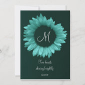 Turquoise Blue Sunflower Wedding Kaart (Achterkant)