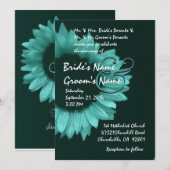 Turquoise Blue Sunflower Wedding Kaart (Voorkant / Achterkant)