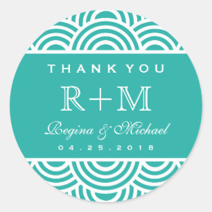 Turquoise Blue Swirl Circle Wedding Favor Sticker