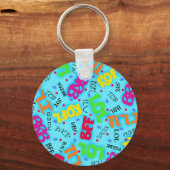 Turquoise Blue Text Art Symbols kleurig Sleutelhanger (Voorkant)