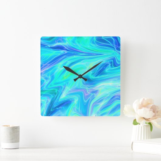Turquoise Blue Tropical Abstract Vierkante Klok (Huis)