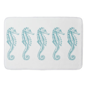 Turquoise Blue Tropical Seahorse Blue Beach Theme Badmat