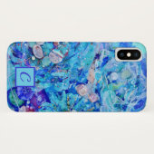Turquoise Blue Underwater Monogram Textiel Art Case-Mate iPhone Case (Achterkant (horizontaal))