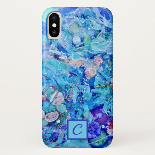 Turquoise Blue Underwater Monogram Textiel Art Case-Mate iPhone Case (Achterkant)