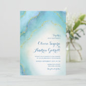 Turquoise Blue Waterverf Agate Wedding Invitation Kaart (Staand voorkant)