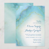 Turquoise Blue Waterverf Agate Wedding Invitation Kaart (Voorkant / Achterkant)