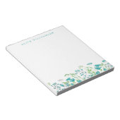  Turquoise Blue Waterverf Floral met naam Notitieblok (Schuin)