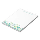  Turquoise Blue Waterverf Floral met naam Notitieblok (Linkerzijde)