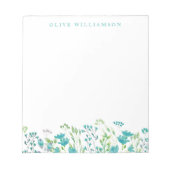  Turquoise Blue Waterverf Floral met naam Notitieblok (Voorkant)